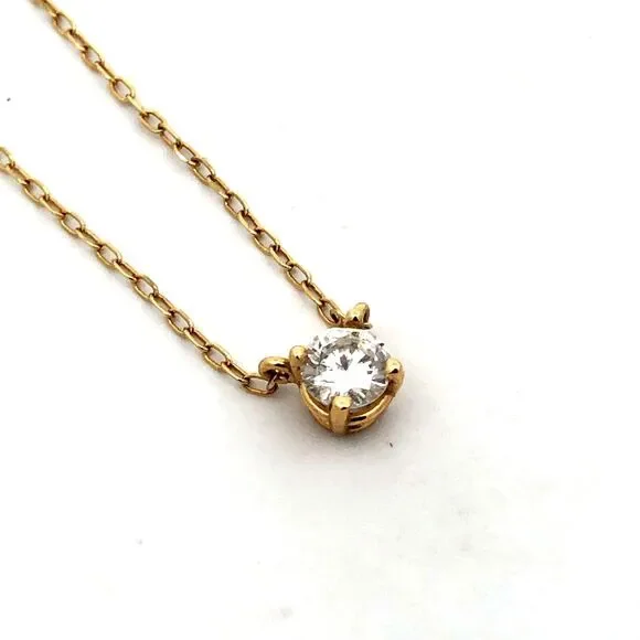 Designer 14K Yellow Gold Round Diamond Solitaire Pendant Chain Necklace